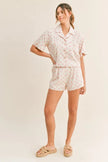 Blush pink coordinating cropped top and shorts set