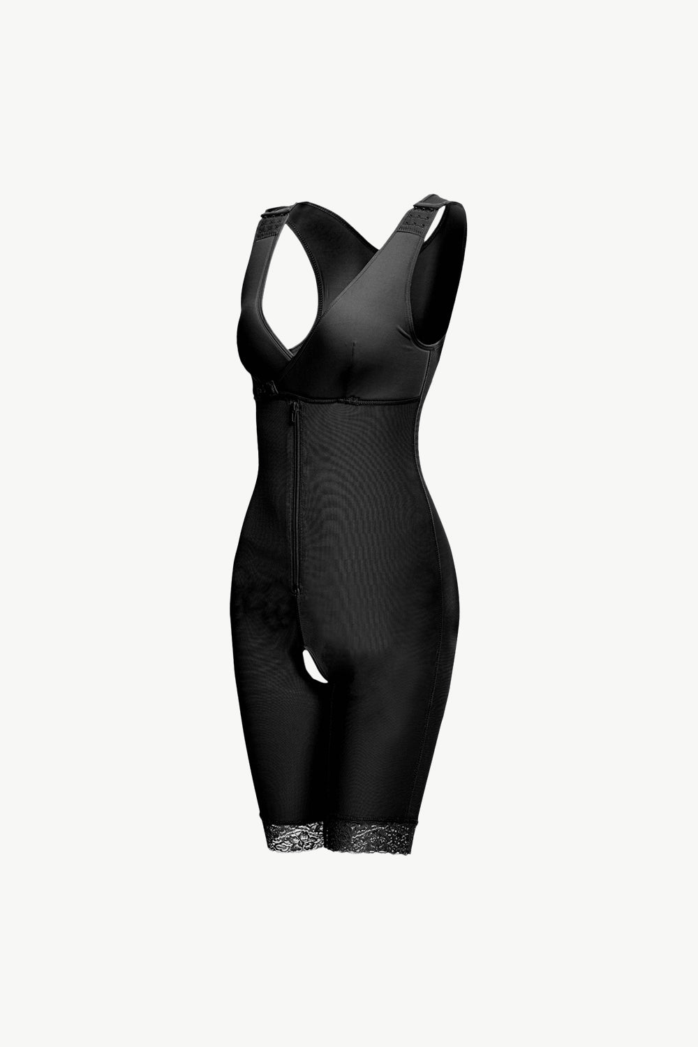 Black lace bodysuit with detailed lace trim on sides