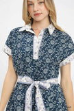 Warm-weather shirt dress with border print and self-tie belt