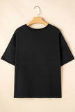 Black sequin strawberry high low half sleeve relaxed fit t-shirt