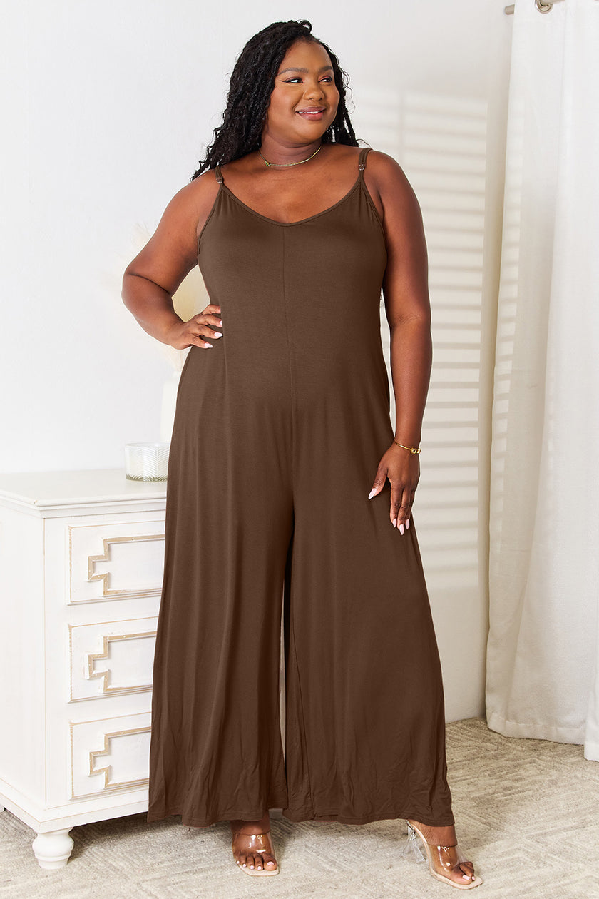 Front view of jumpsuit with tied accent and pockets