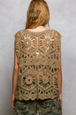 Textured crochet floral pattern on relaxed fit round neck top