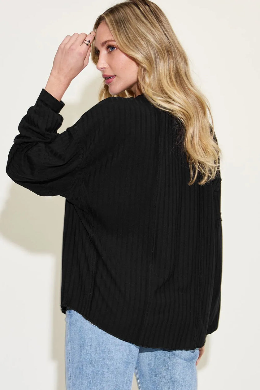 Opaque ribbed fabric on long sleeve tshirt sleeve