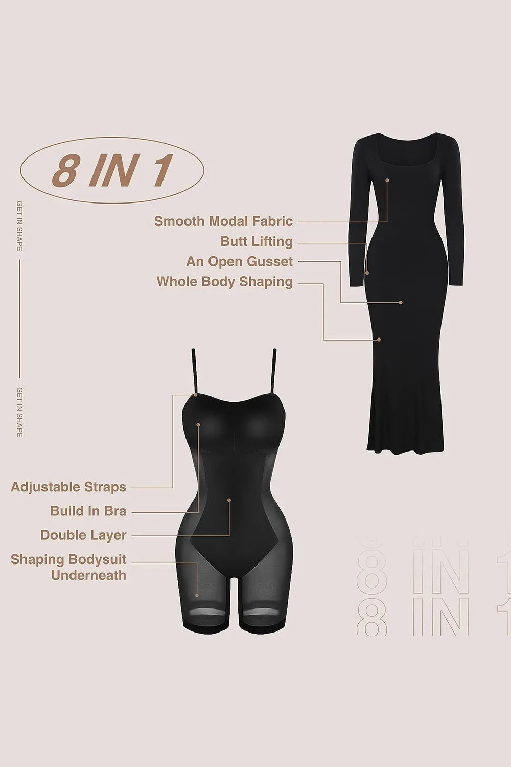 Flexible shapewear dress showcasing smooth contouring
