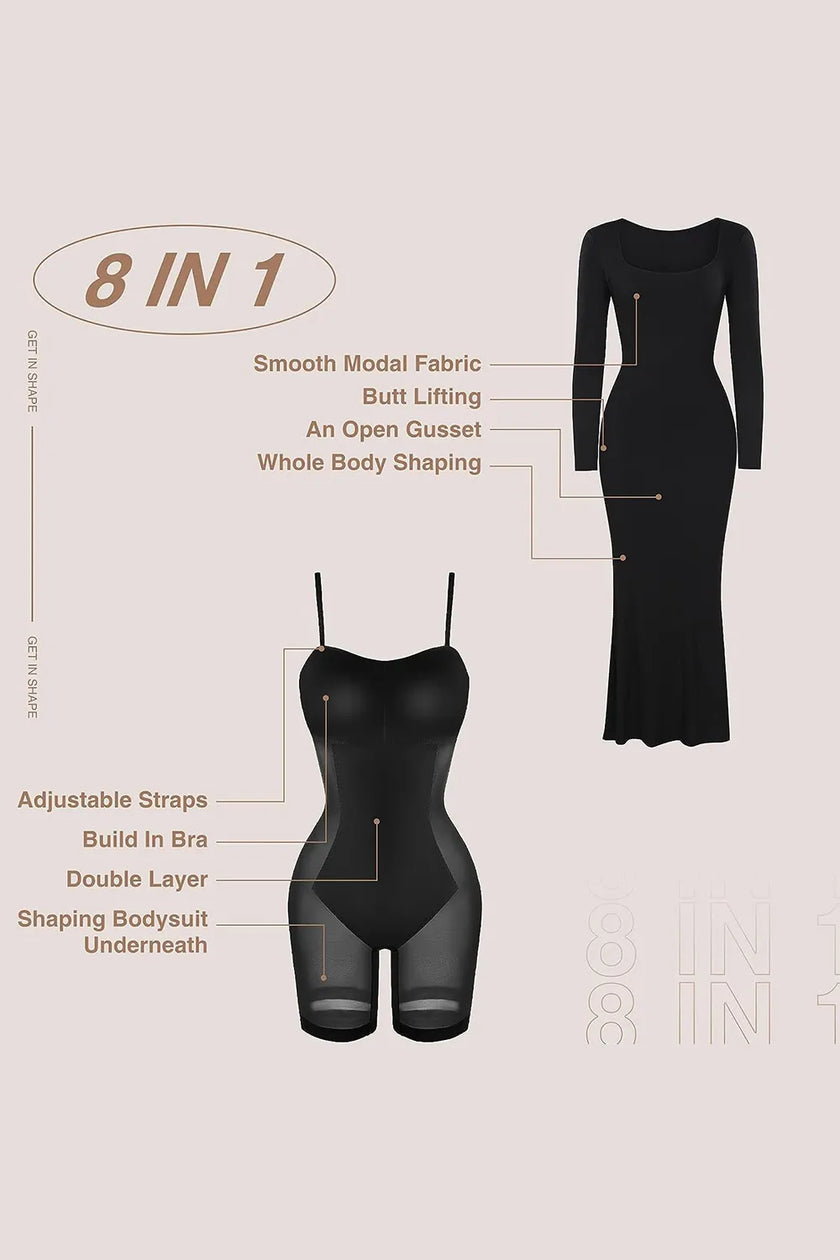 Flexible shapewear dress showcasing smooth contouring