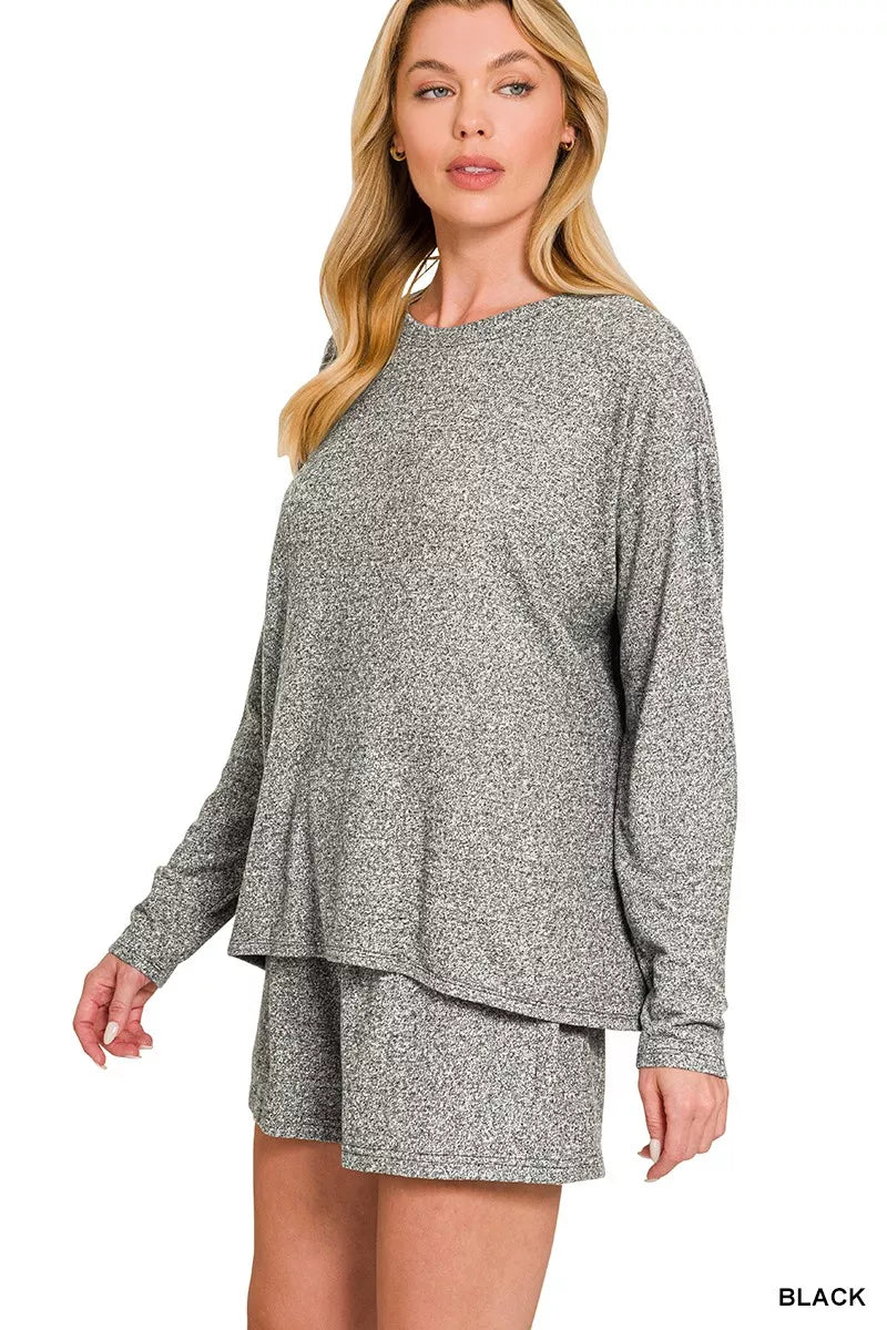 Soft melange two-piece lounge set in charcoal