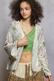 Floral print open-front fringe cardigan in soft knit