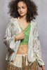 Floral print open-front fringe cardigan in soft knit