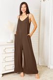 Adjustable spaghetti straps on breezy jumpsuit