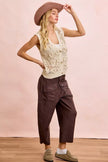 Mocha brown terry pants with wide leg and soft drape