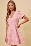 Fit-and-flare mini dress with floral jacquard and structured waistline