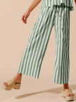Close-up of tied striped top with soft puff sleeves