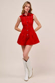 Sleeveless dress in vibrant crimson red with buttoned front