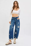 Comfortable ankle-length jeans featuring bold star pattern