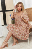 Side profile of floral dress with lined bodice