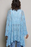 Light blue openwork cardigan with scalloped edge and loose fit