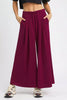 Merlot red wide-leg pants with pintuck detailing and elastic waistband