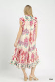 Boho style dress with ruffle accents and relaxed fit