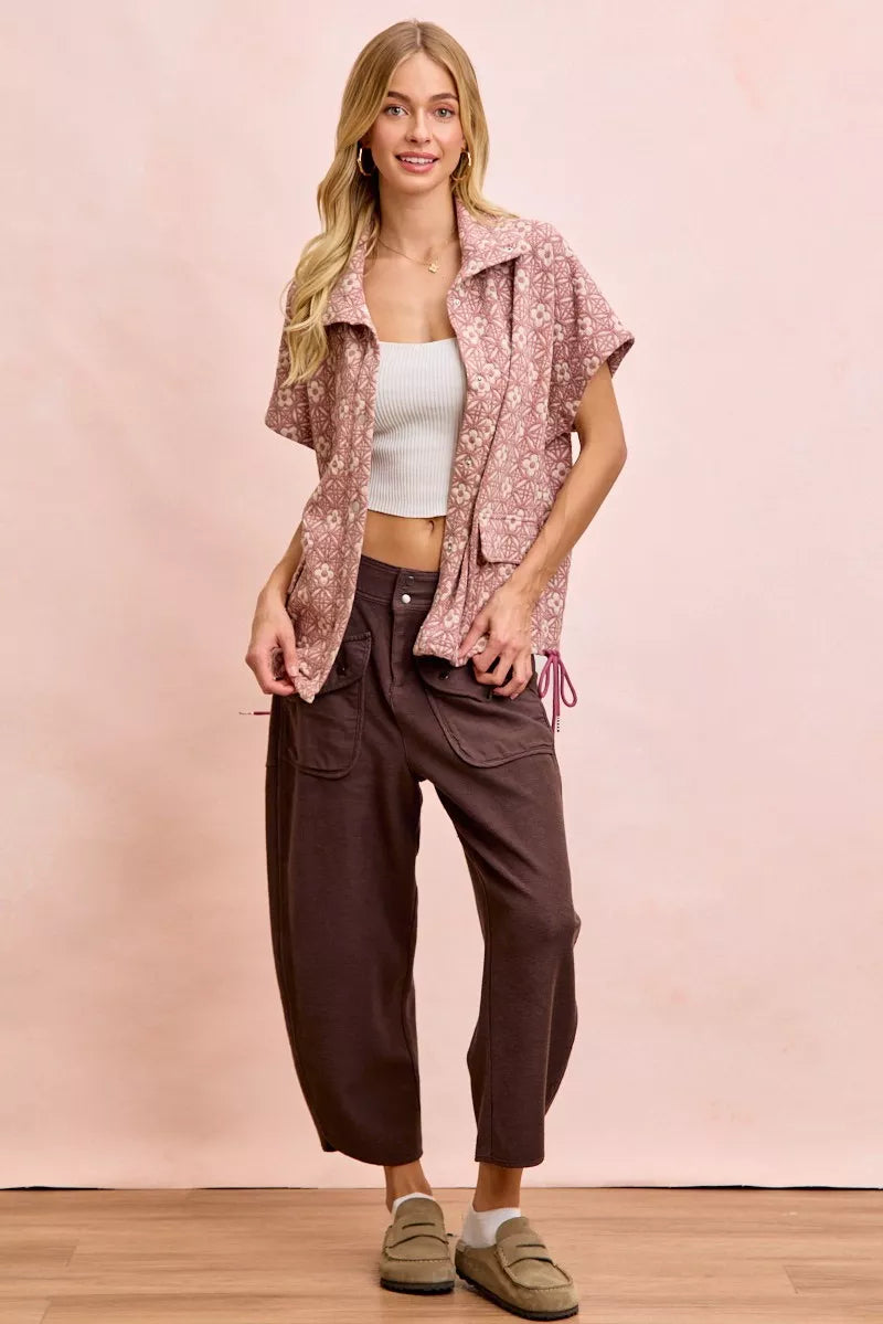 Terry pants in mocha brown showcasing soft texture