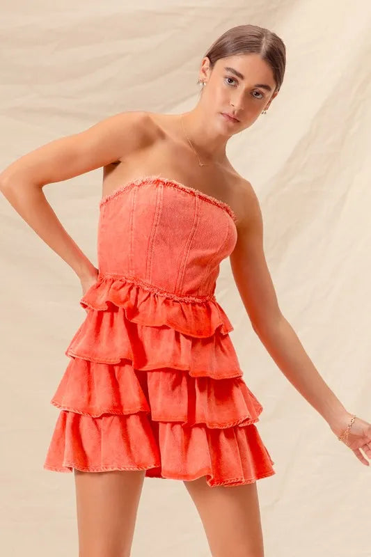 Layered ruffle design on fitted mini dress