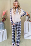 Plaid lounge set featuring soft hooded top and drawstring pants