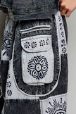 Grey and black patchwork high-rise joggers with Aztec prints and drawstring waist
