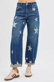 Ankle-length jeans with bold star print and relaxed fit