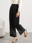 Wide leg pants with delicate floral lace trim at hem