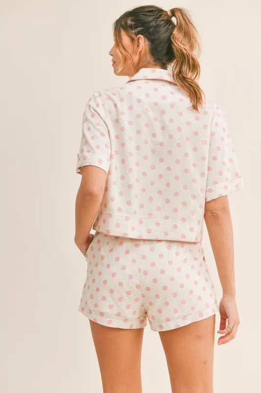 Polka dot collar detail on relaxed lounge crop top