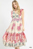 Boho midi dress with mixed border print and flutter sleeves