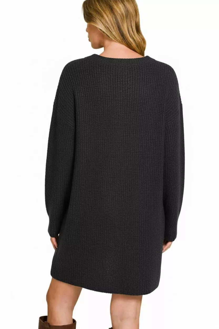 Ribbed long sleeve dress showcasing subtle stretch details