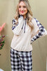 Black and white plaid lounge set featuring hooded top and drawstring pants
