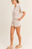 Polka dot print on buttoned lounge top and shorts