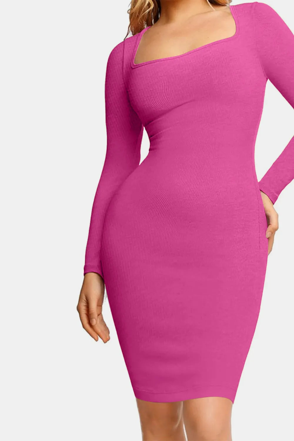 Close-up of high-stretch maxi dress with square neckline