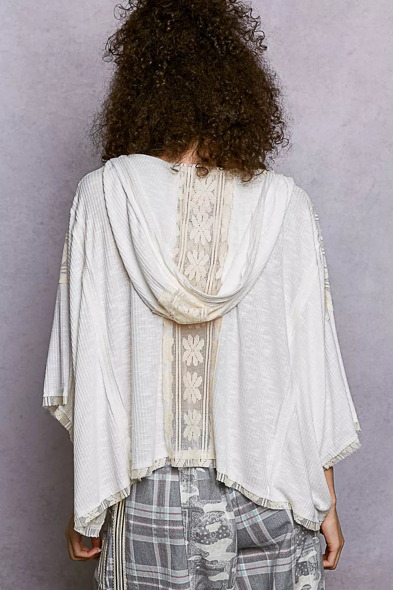 V-neck hoodie top showcasing soft fabric and stretchy design