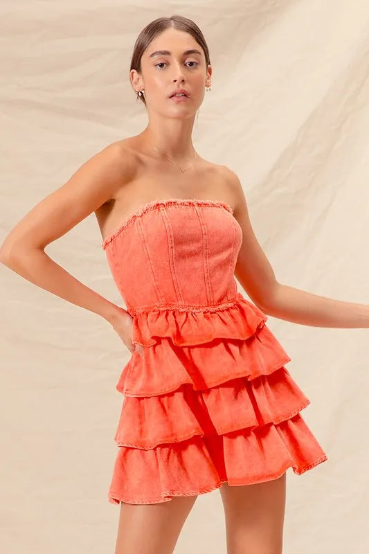 Burnt orange dress with detailed ruffle accents