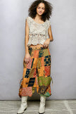 Multi colored patchwork wide leg bohemian pants with adjustable drawstring and loose fit
