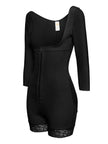 Black long sleeve top with subtle stretch and contour fit