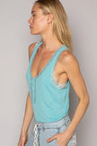 Water blue cutout tank showcasing subtle trim details