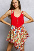 Red ribbed tank with floral print patch and button front neckline