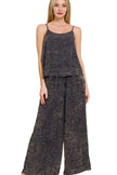 Ash black crinkle-washed cami with geometric charcoal print