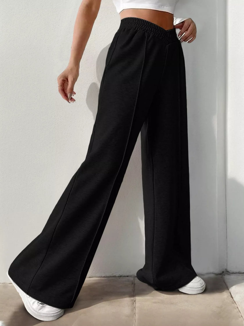 Casual wide leg pants with elastic high waist
