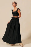 Flowy charcoal maxi skirt with high waist and side slit detail