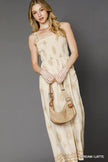 Cream latte floral print smocked jumpsuit front view