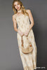 Cream latte floral print smocked jumpsuit front view