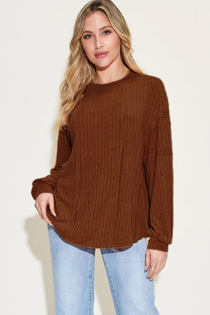 Close up of ribbed sleeve detail on long sleeve shirt