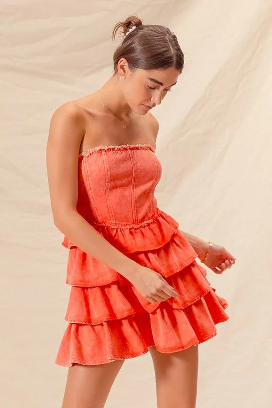 Burnt orange mini dress with smocked waist detail