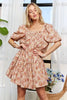 Floral print dress with square neckline and puff sleeves