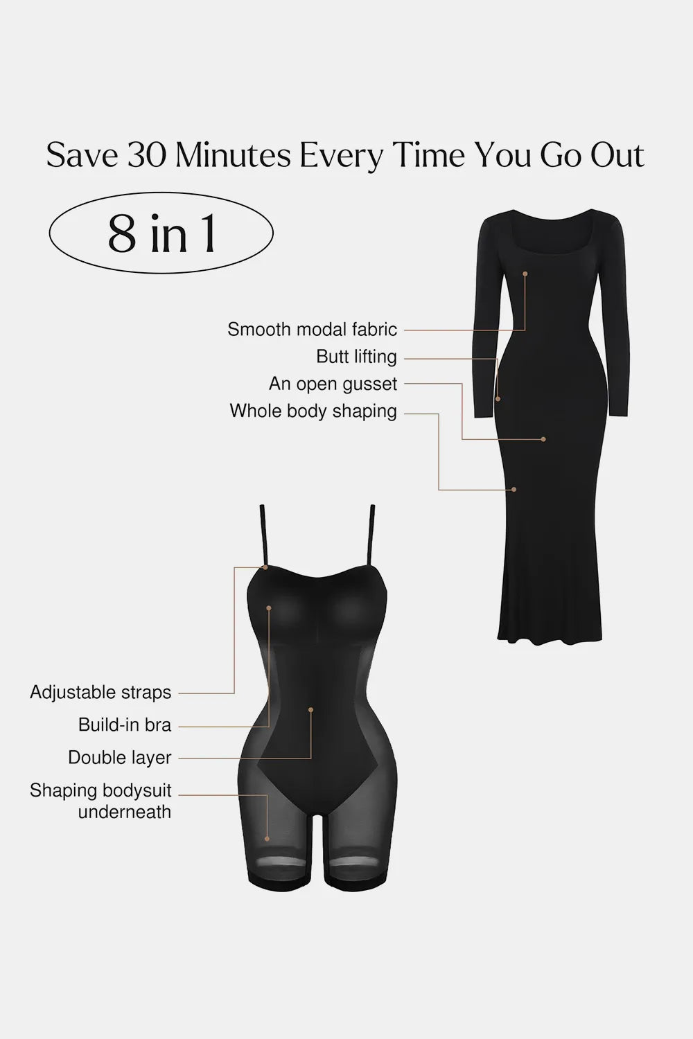 Built-in shapewear dress for enhanced body support