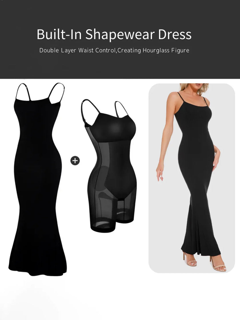 Sleeveless dress with scoop neck and smooth contour